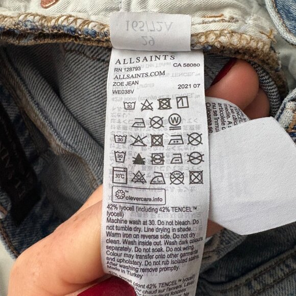 ALLSAINTS Zoe High Rise Stretch Slim Jeans Denim Size 29 - Picture 9 of 9